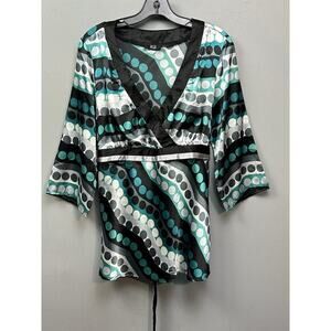 Y2K Babydoll AGB Top Womens XL Polka Dot V Neck Coquette Vintage Shiny Tie